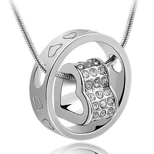 18k White Gold Plated Ring Heart Pendant Necklace made with 51 Swarovski Elements Crystals
