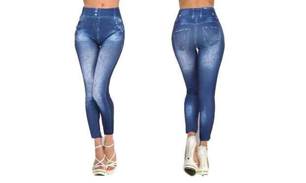 Pack of 2 Ladies BLUE High Waisted Jean Printed Leggings **New**Two different styles