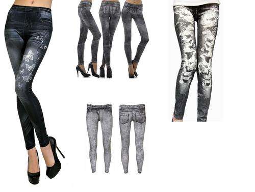 Pack of 2 Ladies Black High Waisted Jean Printed Leggings **New**Two different styles