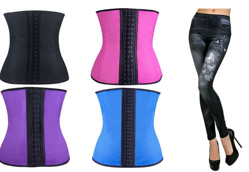 Combo Deal: Latex Waist trainer with 9 steel bones and High waisted jean print legging