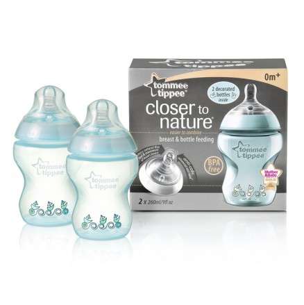 Tommee Tippee Closer to Nature bottles 2 x 260ml blue, new in packaging