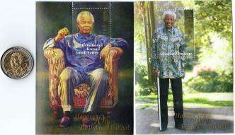 Nelson Mandela 90th birthday coin + stamps