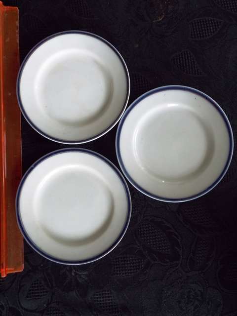 VINTAGE SMALL BLUE & WHITE PLATES x 3
