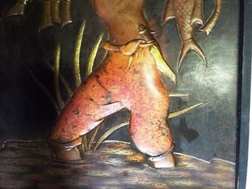 STUNNING COPPER RELIEF OF FISHERMAN