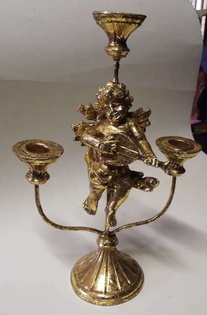 BRANCHED CANDLE HOLDER WITH CHERUB