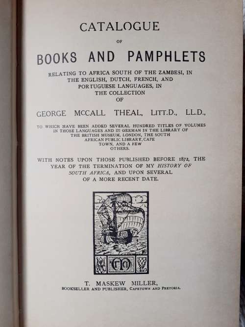 Catalogue of South African Books & Pamphlets ~ George McCall Theal