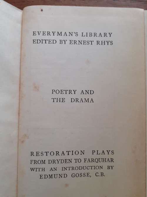 Restoration Plays Nr 604 EVERYMAN`S LIBRARY Poetry and the Drama
