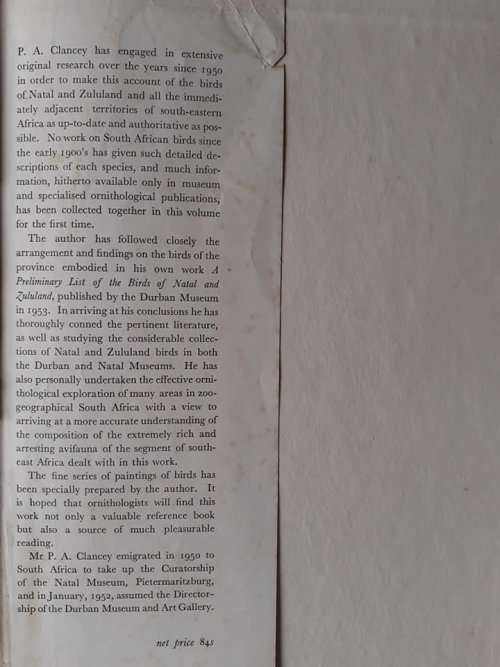 The Birds of Natal and Zululand ~ P A Clancy