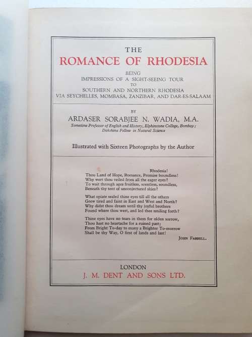 The Romance of Rhodesia ~ A S Wadia