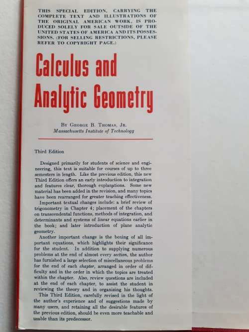 Calculus and Analytic Geometry ~ George R Thomas