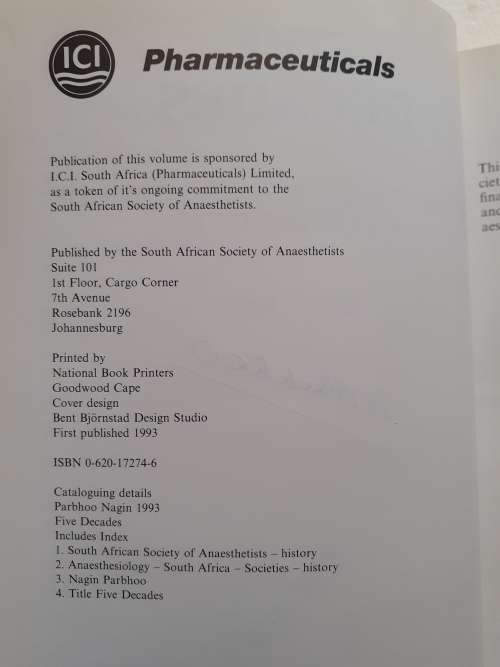 Five Decades - The South African Society of Anaethetists ~ Nagin Parbhoo