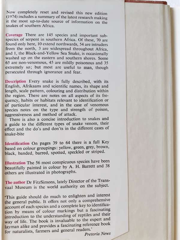 A Field Guide to the Snakes of Southern Africa ~ V F M FitzSimons