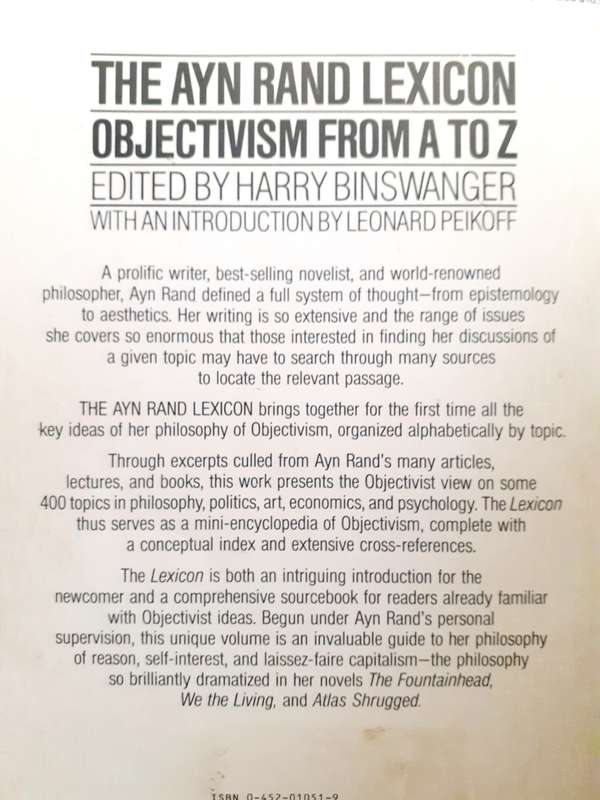 The Ayn Rand Lexicon ~ Ayn Rand (edited by Harry Binswanger)