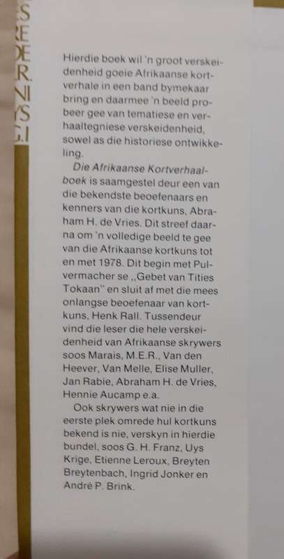 Die Afrikaanse Kortverhaalboek ~ saamgestel deur Abraham H de Vries