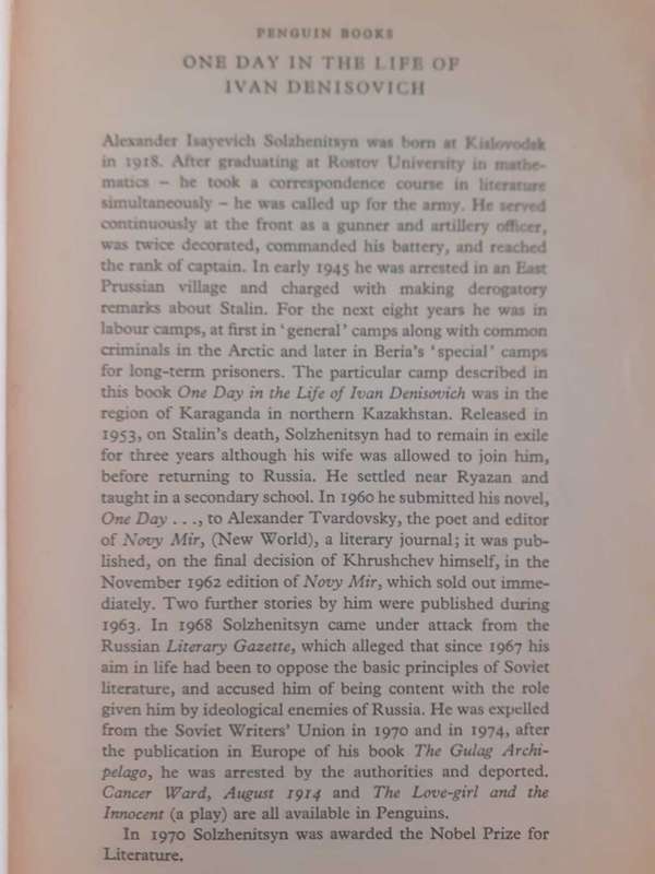 One Day in the Life of Ivan Denisovich ~ Aleksandr Solzhenitsyn