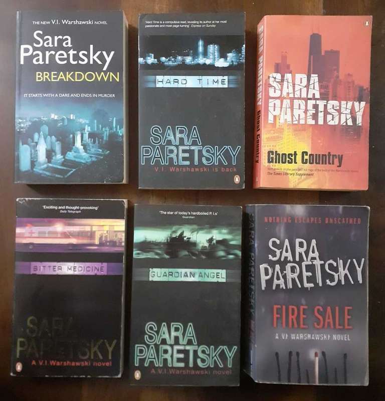 6 paperback novels by Sarah Paretsky