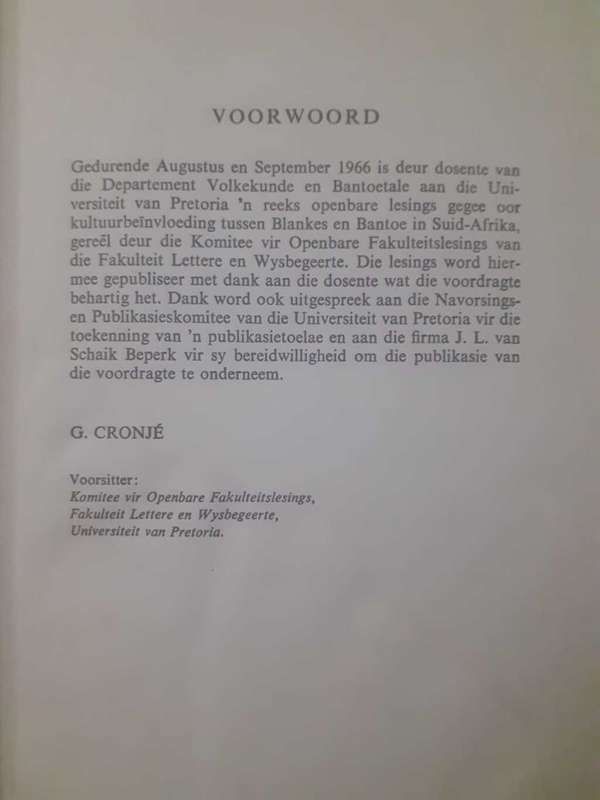 Kultuur-Beinvloeding Tussen Blankes en Bantoe in SA ~ Prof G Cronje