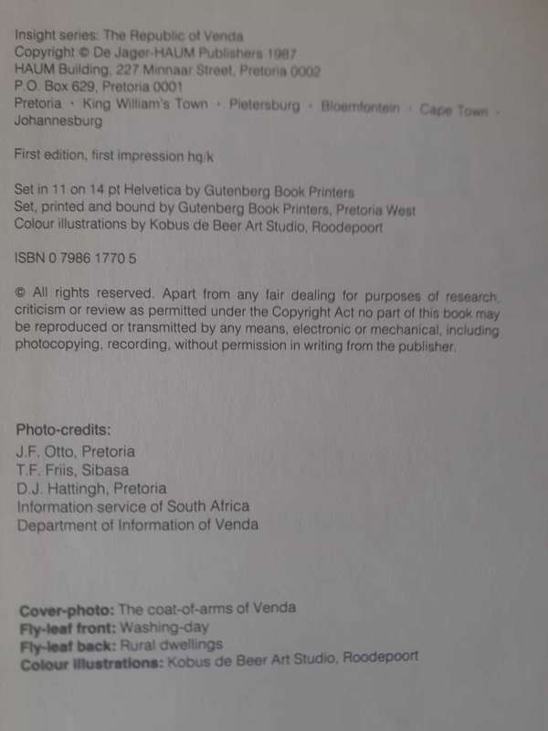 The Republic of Venda (The Insight Seies) ~ S P & A Jordaan