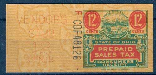USA STATE OF OHIO VENDORS PREPAID SALES TAX CONSUMERS RECEPT  (WITH STUB)