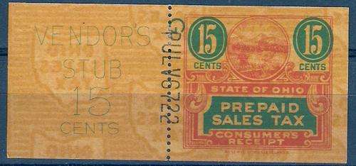 USA STATE OF OHIO VENDORS PREPAID SALES TAX CONSUMERS RECEPT  (WITH STUB)