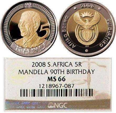 (( NGC MS66 HIGH GRADE * MANDELA BIRTHDAY * 2008 R5 GRADED COIN ))
