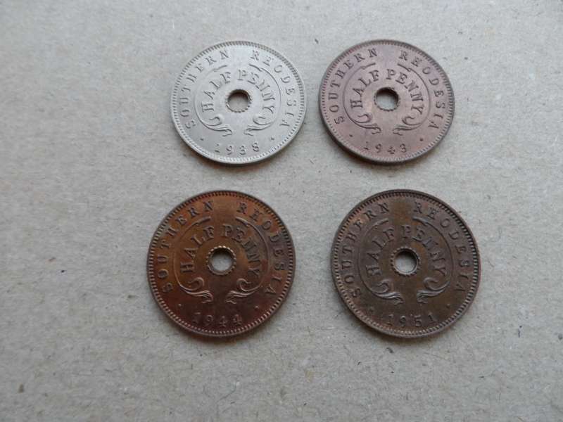 $$$ 1938/43/44/51 HALF PENNY SET - RHODESIA - AU-UNC $$$