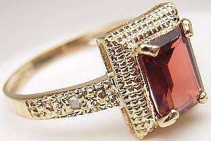 Natural 1ct GARNET 10k Solid Gold Ring with Diamonds, Size 7