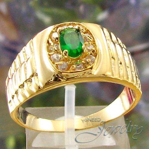 $$$ 7mm GREEN EMERALD - OVAL CUT 18K GOLD PLATED RING Sz 8 $$$
