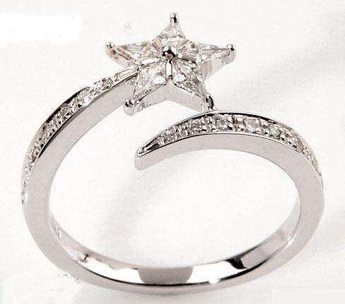 $$$ 0.20 ct REAL DIAMOND RING - WHITE GOLD, STAR, NEW Sz 5 $$