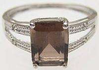Smoky TOPAZ Solid 10k White GOLD RING w/ Diamonds New, Size 7