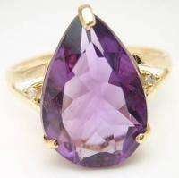 Pear Shaped AMETHYST Solid 10K yellow gold ring, Size 7