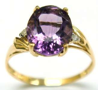 YELLOW GOLD 1.8CT OVAL 7 x 9 AMETHYST  DIAMOND RING 9KT