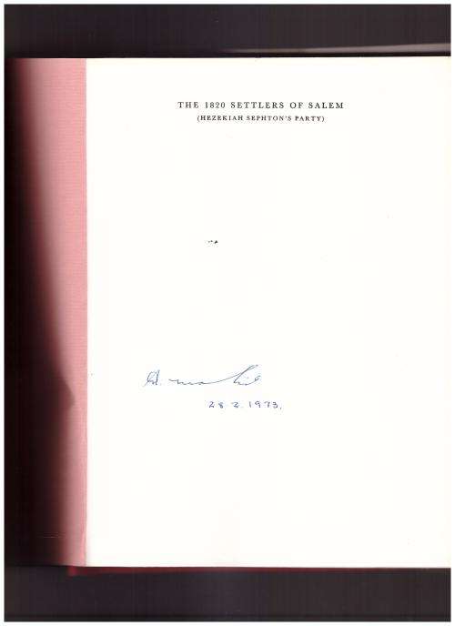THE 1820 SETTLERS OF SALEM, 1 ST. ED. SIGNED