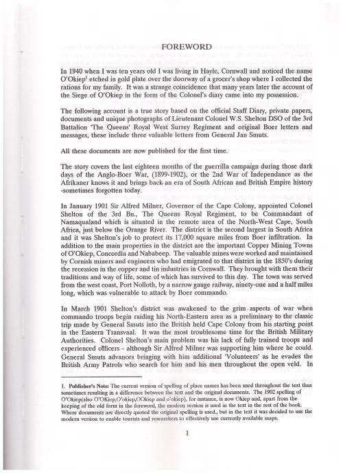 THE SIEGE OF OÓKIEP, GUERRILLA CAMPAIGN IN THE ANGLO BOER WAR *SIGNED*