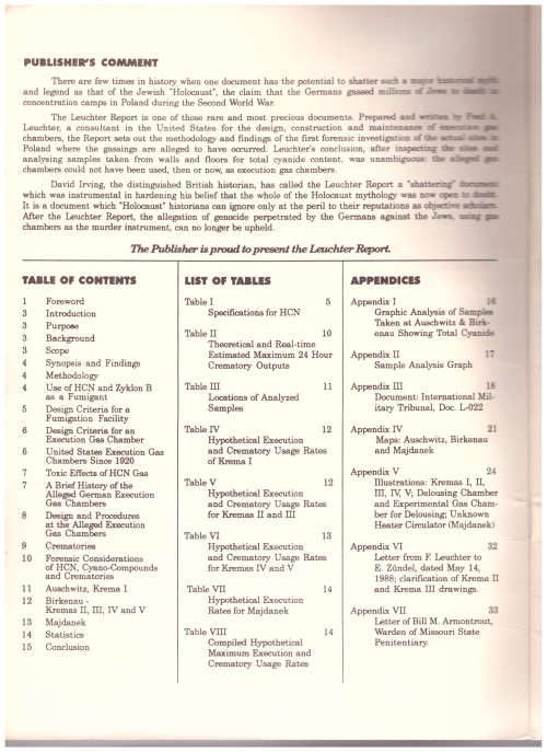 THE LEUCHTER REPORT, THE END OF A MYTH: ENGENEERING REPORT ON THE ALLEGED EXECUTION GAS CHAMBERS AT