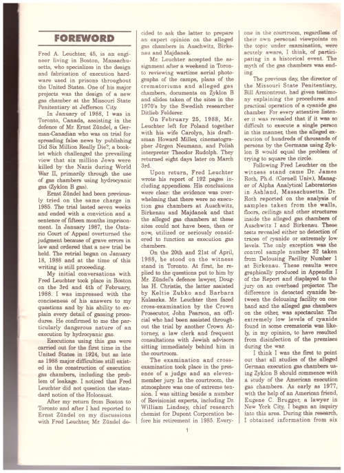 THE LEUCHTER REPORT, THE END OF A MYTH: ENGENEERING REPORT ON THE ALLEGED EXECUTION GAS CHAMBERS AT