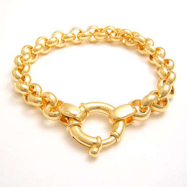 ** 9CT GOLD ROLO LINK BRACELET 7.8mm wide 19cm long**