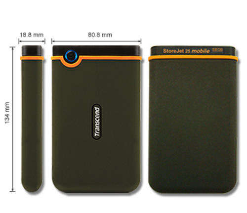 500GB 2.5" Portable HDD - Transcend StoreJet M Series - USB Powered-Military Standard Drop Tested
