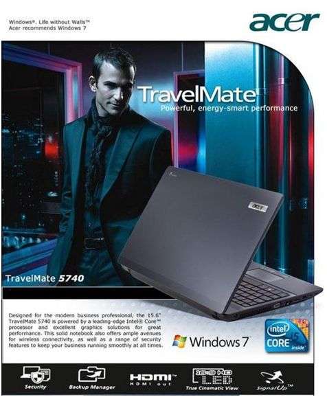 ACER TRAVELMATE 5740 INTEL CORE i5 2.53GHz,320GB HDD,15.6" LED, INTEL GRAPHICS,WEBCAM