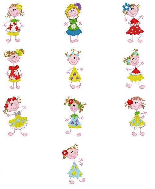 MACHINE EMBROIDERY DESIGN SET - STICK FLORAL GIRLS (10 IN THE SET)
