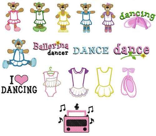 MACHINE EMBROIDERY DESIGN SET - APPLIQUE TEDDY BALLET (16 IN THE SET)