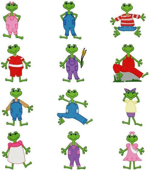 MACHINE EMBROIDERY DESIGN SET -FROGGERS (15 IN THE SET)