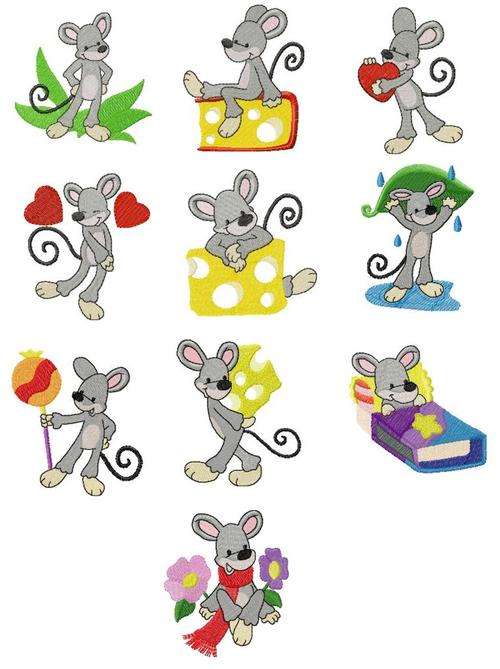 MACHINE EMBROIDERY DESIGN SET - FUNNY MOUSE (10 IN THE SET)