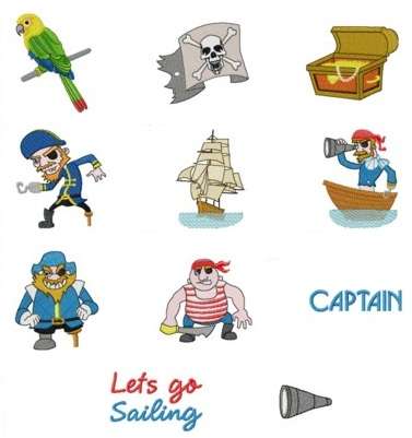MACHINE EMBROIDERY DESIGN SET - PIRATES (11 IN THE SET)