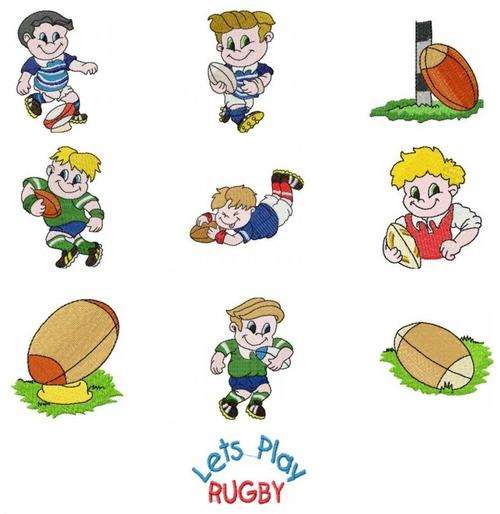 MACHINE EMBROIDERY DESIGN SET - RUGBY BOYS (10 IN THE SET)