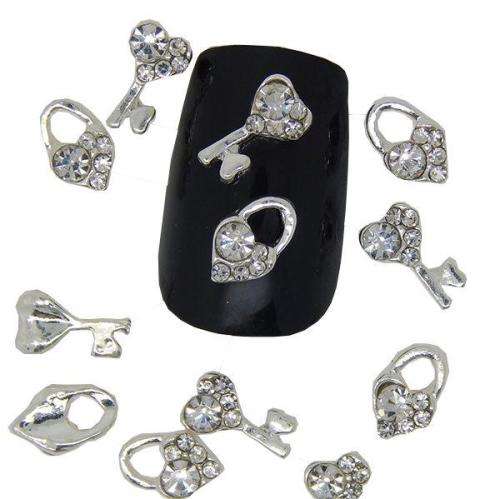 NailCandi Key to my Heart Nail Art Manicure Jewels - Key and Locket Jewels