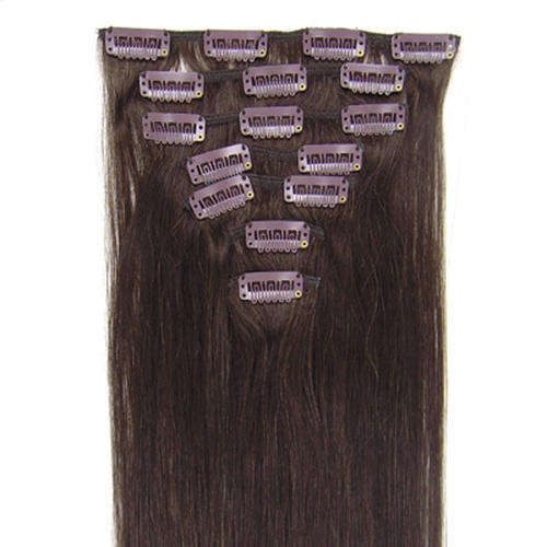 7 Piece Light Brown Human Hair Clip In Extensions