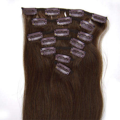 7 Piece Light Brown Human Hair Clip In Extensions