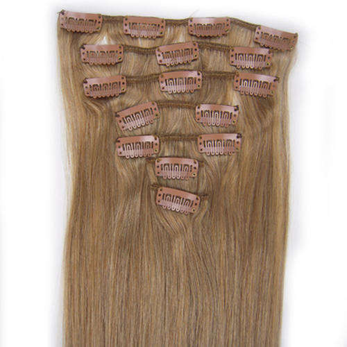 7 Piece Light Brown Human Hair Clip In Extensions