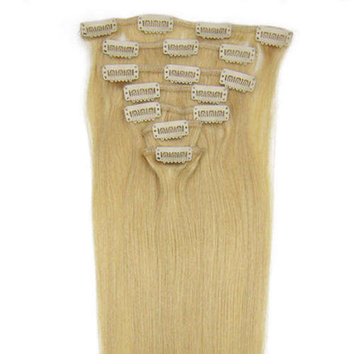 7 Piece Light Brown Human Hair Clip In Extensions